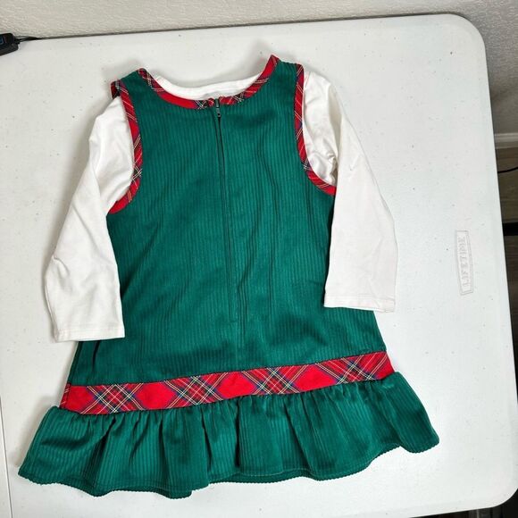 EUC Rare Editions Toddler Girls Green Corduroy Santa Dress Plaid Trim - Size 2T - Picture 8 of 9